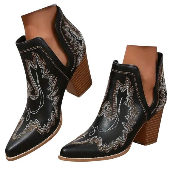 Carcuume Boots Womens Size 10 Western Ankle Cutout Embroidered Cowboy Shoes - Picture 9 of 10